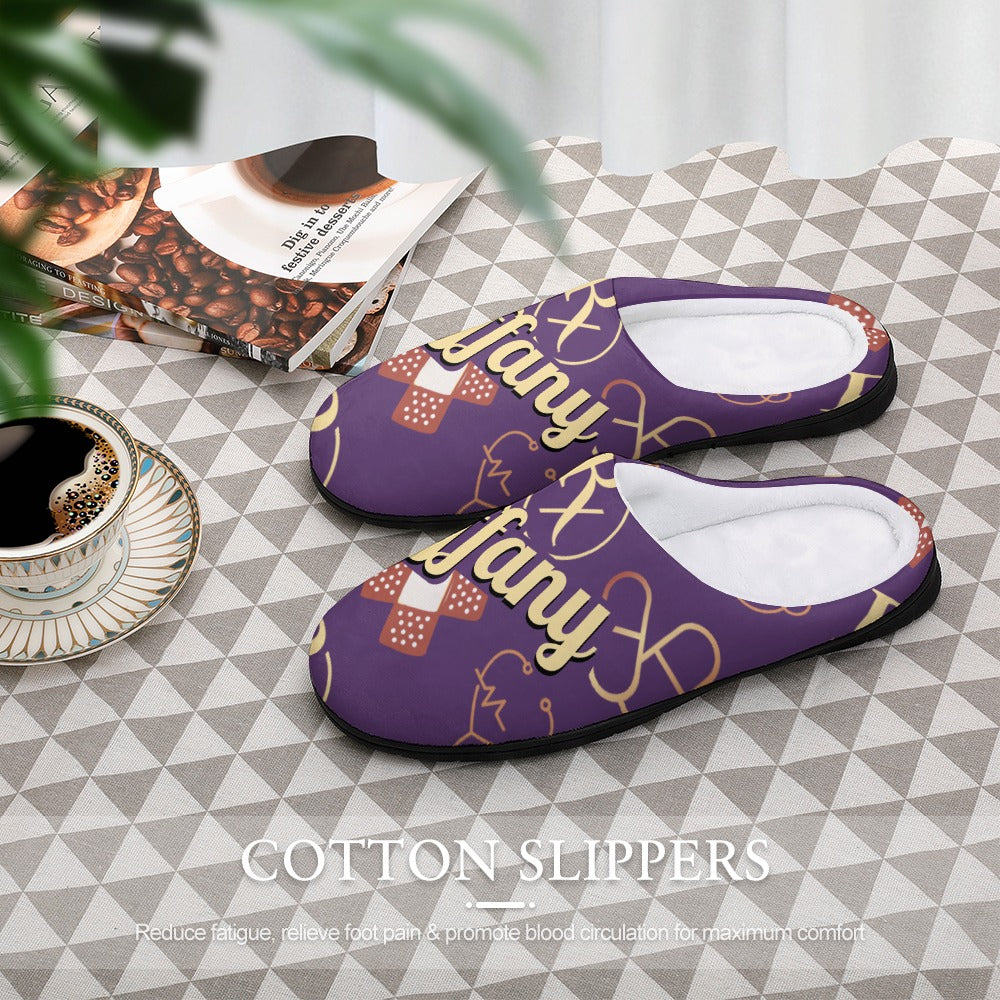 Pharmacist Bandaid Purple House Shoe Slippers | Custom | Personalized House Shoes | Healthcare Worker Bedroom Shoes | Robe and Slipper Gift Sets for Women