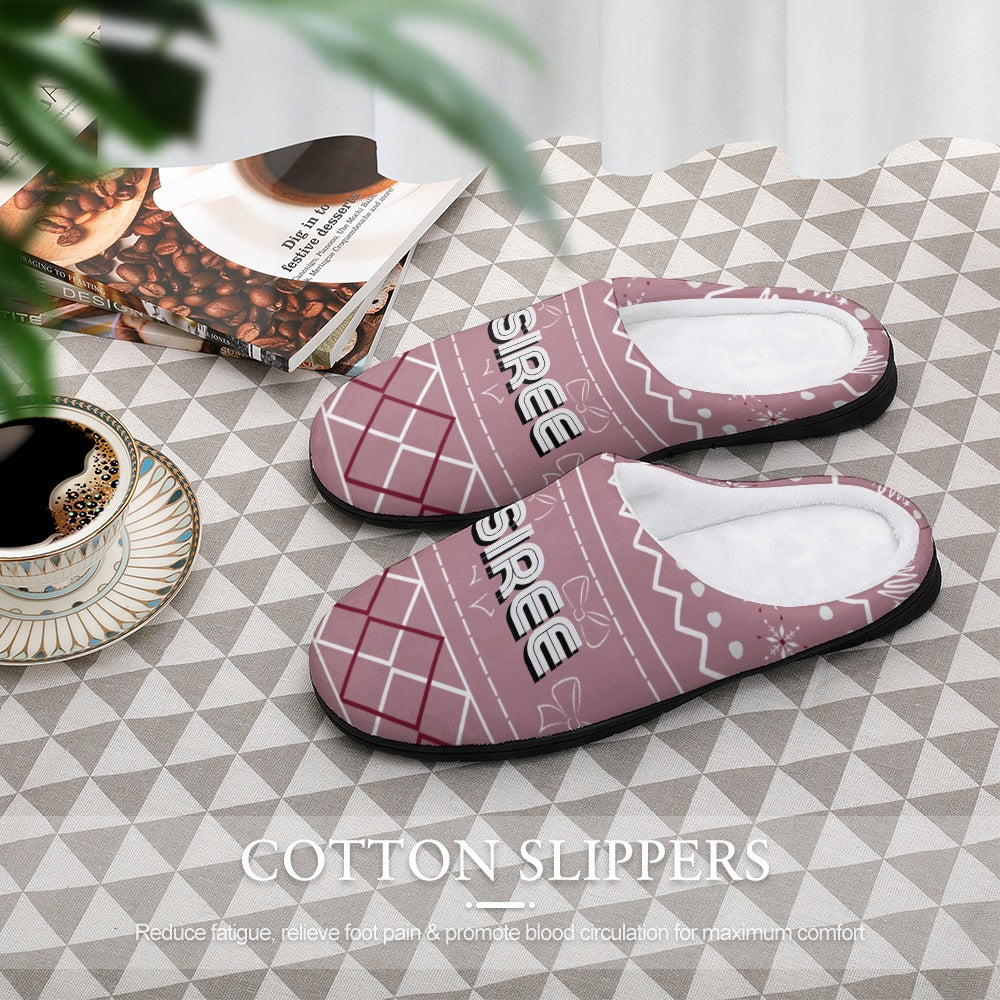 Retro Holiday Bow Pink House Shoe Slippers | Personalized Bedroom Shoes Christmas | Custom Slippers Winter | Cute Gifts for Her