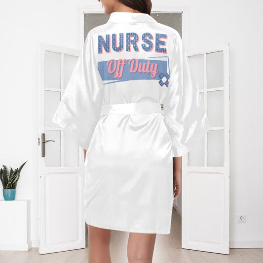 Nurse Stethoscope White Silky Satin Robe | Custom Satin Robe | Personalized Gifts | Comfortwear | Bath Robe Kimono and Slipper Sets for Women