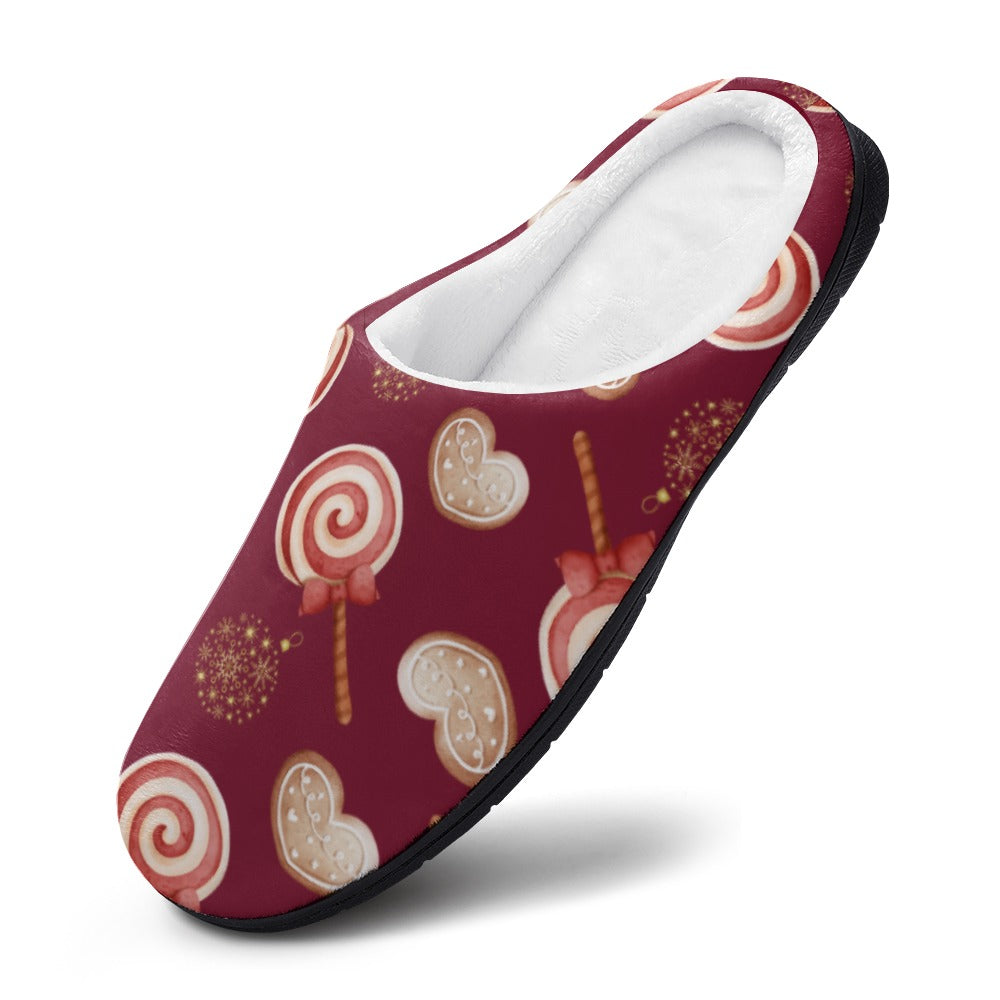 Peppermint Pop Holiday Burgundy House Shoe Slippers | Custom Slippers | Robe and Slipper Gift Sets for Women | Cute Slippers for Adults | House Shoes with Patterns