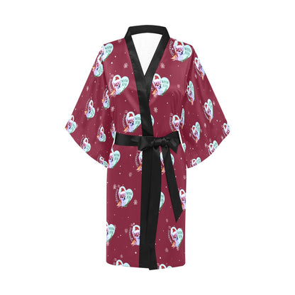 Chihuahua Holiday Burgundy Silky Satin Robe | Custom Satin Robe | Robe and Slipper Gift Sets for Women | Cute Satin Robe for Adults | Satin Robes with Patterns