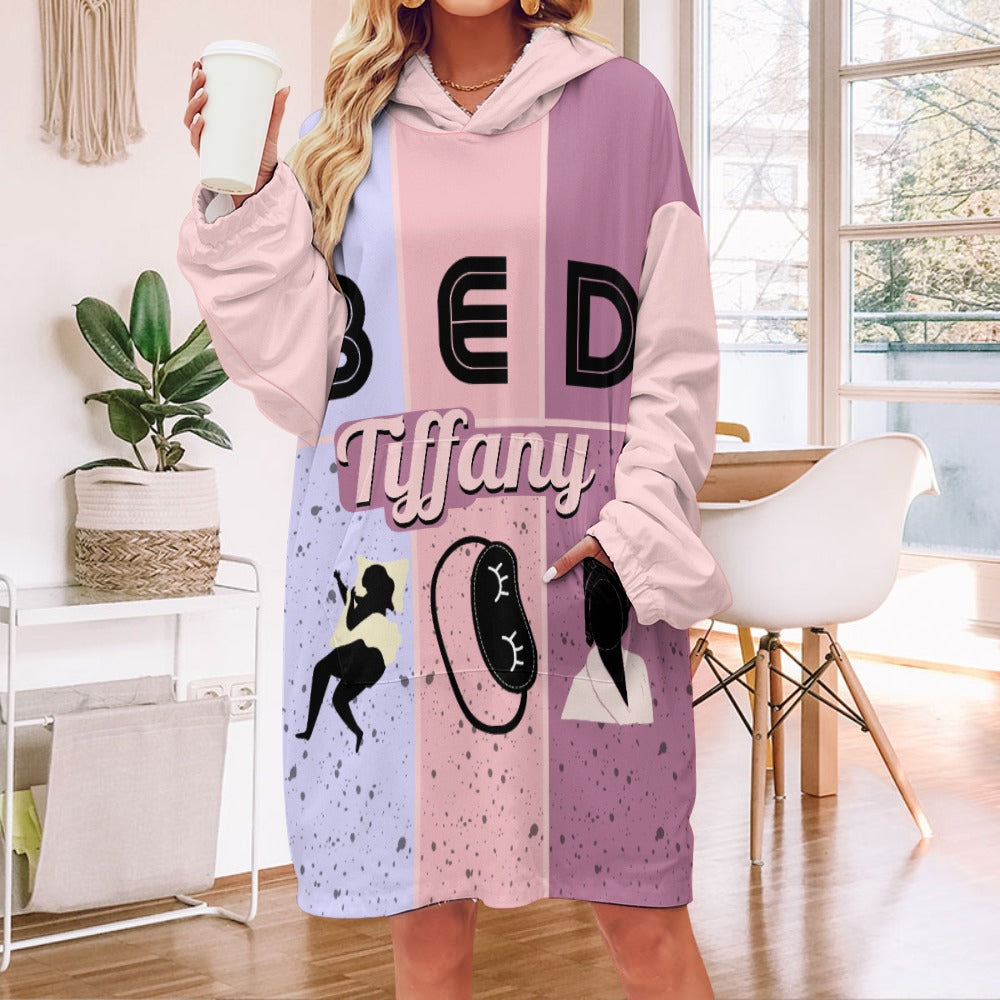 Bedtime Blush Hoodie Robe | Custom Hooded Robe | Blanket with Sleeves and Pockets | Robe and Slipper Gift Sets for Women |  Cute Personalized Gifts