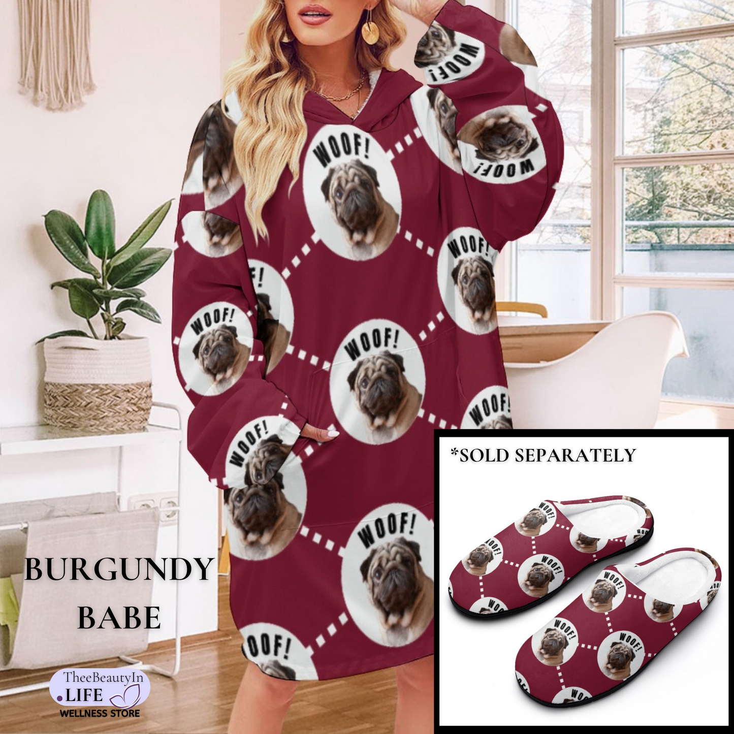 Aligned Dog Custom Photo Hoodie Robe | Hooded Blanket with Sleeves | Blanket Hoodie Set | Personalized Dog Clothes | Pug Mom Gifts | Pet Sympathy Gift With Picture