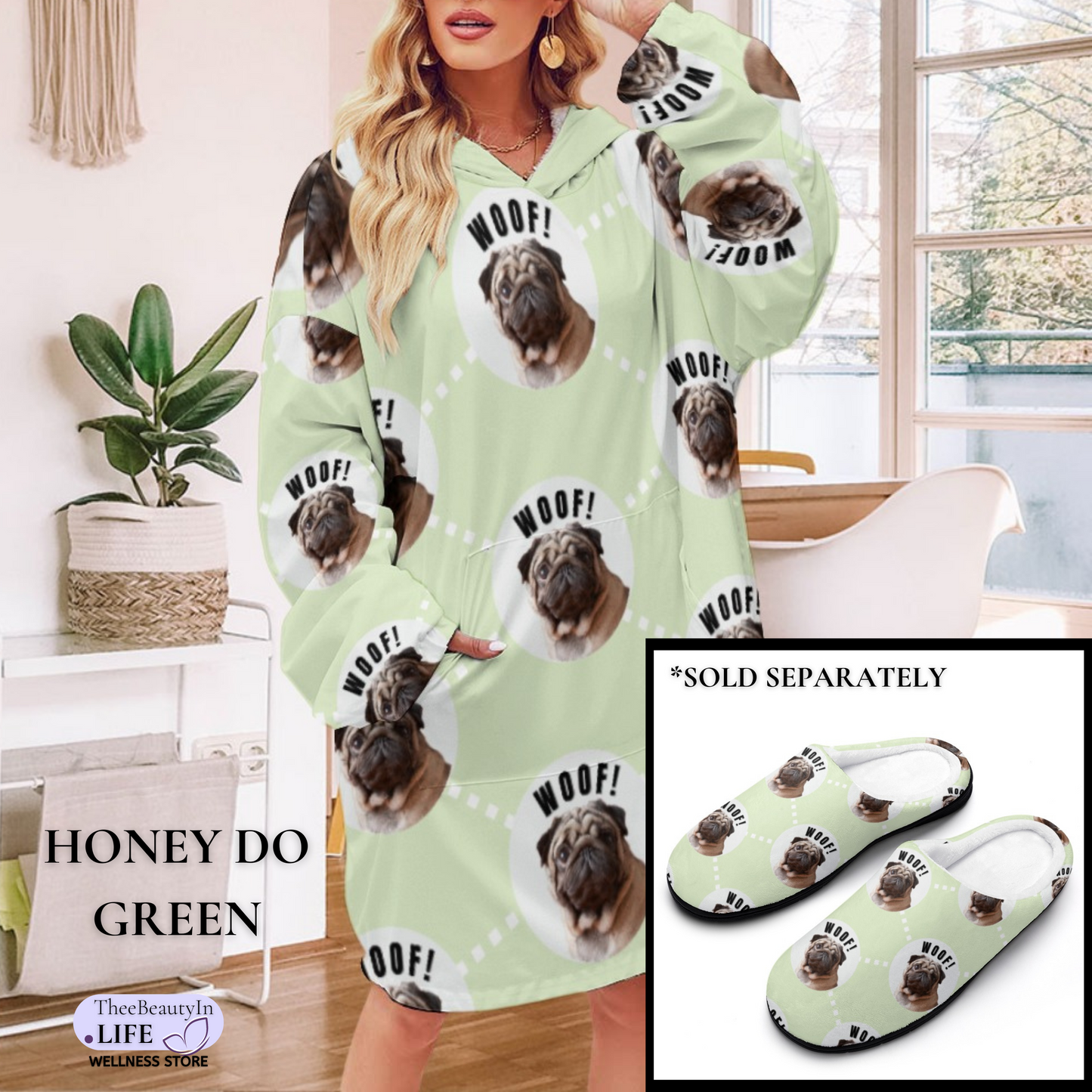 Aligned Dog Custom Photo Hoodie Robe | Hooded Blanket with Sleeves | Blanket Hoodie Set | Personalized Dog Clothes | Pug Mom Gifts | Pet Sympathy Gift With Picture