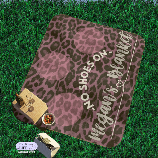 Purple Panther Print Custom Outdoor Blanket | Beach Mat with Leopard Animal Print | Waterproof Picnic Blanket | Personalized Name Stadium Blanket | Portable Blanket for College Student | Gift Basket Ideas