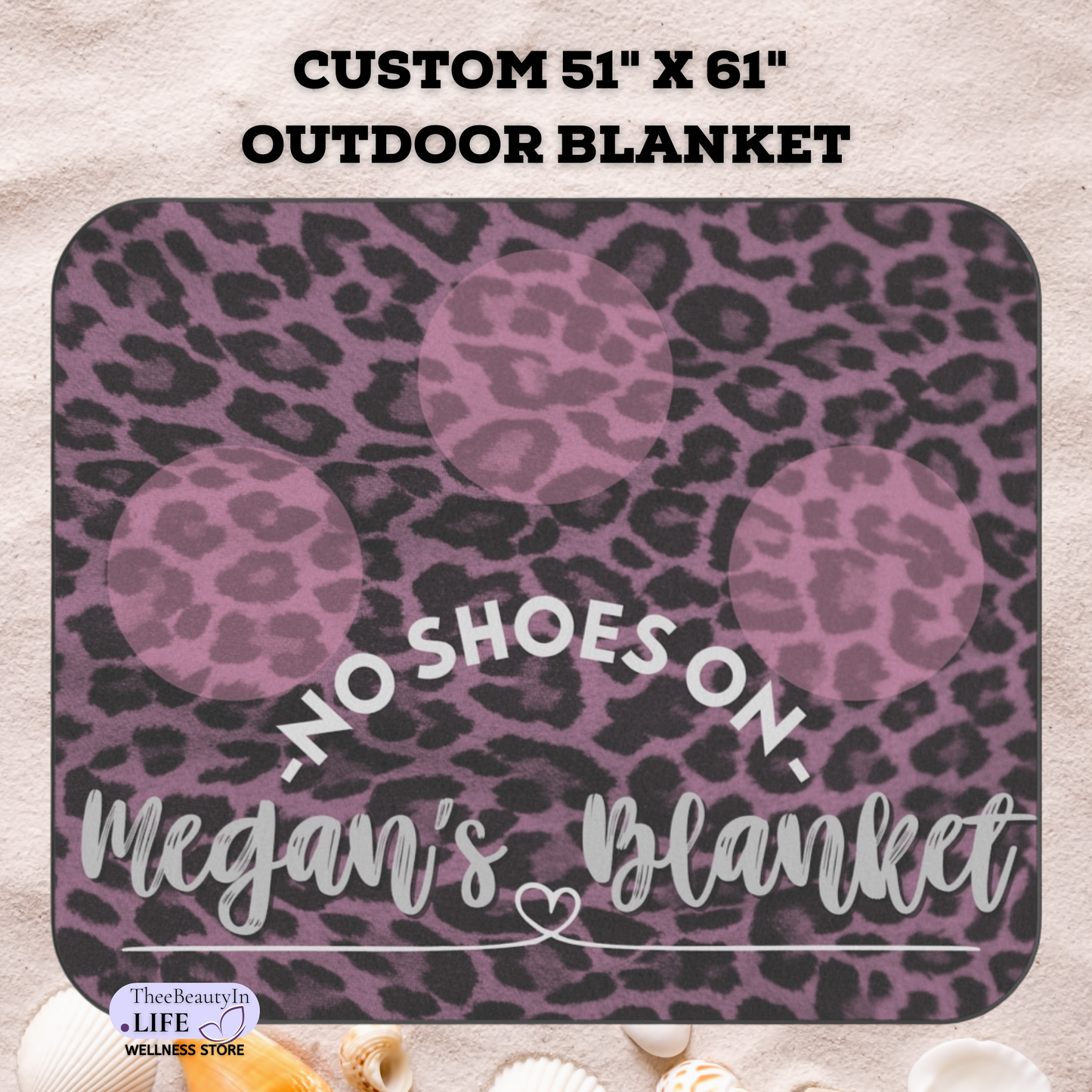 Purple Panther Print Custom Outdoor Blanket | Beach Mat with Leopard Animal Print | Waterproof Picnic Blanket | Personalized Name Stadium Blanket | Portable Blanket for College Student | Gift Basket Ideas