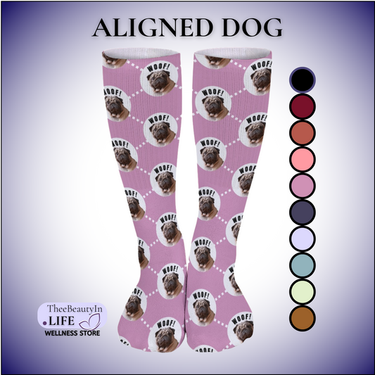 Crew Dress Socks - Aligned Dog Custom | Pet Photo Socks for Dog Owners | Personalized Pink Socks | Dog Bedroom Socks for Women | Pug Clothes | Fun Animal Socks with Picture