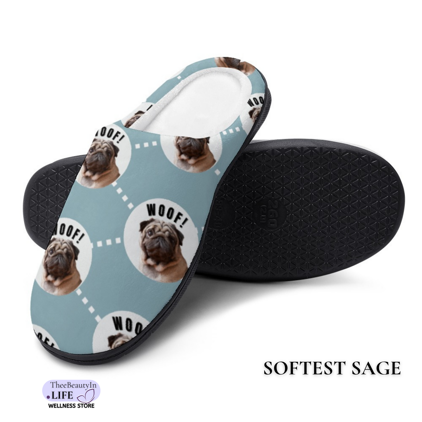 Aligned Dog Custom House Shoe Slippers | Pet Photo Slippers for Dog Owners | Personalized Black Slippers | Dog Bedroom Shoes for Women | Pug Clothes | Fun Animal Slippers with Picture