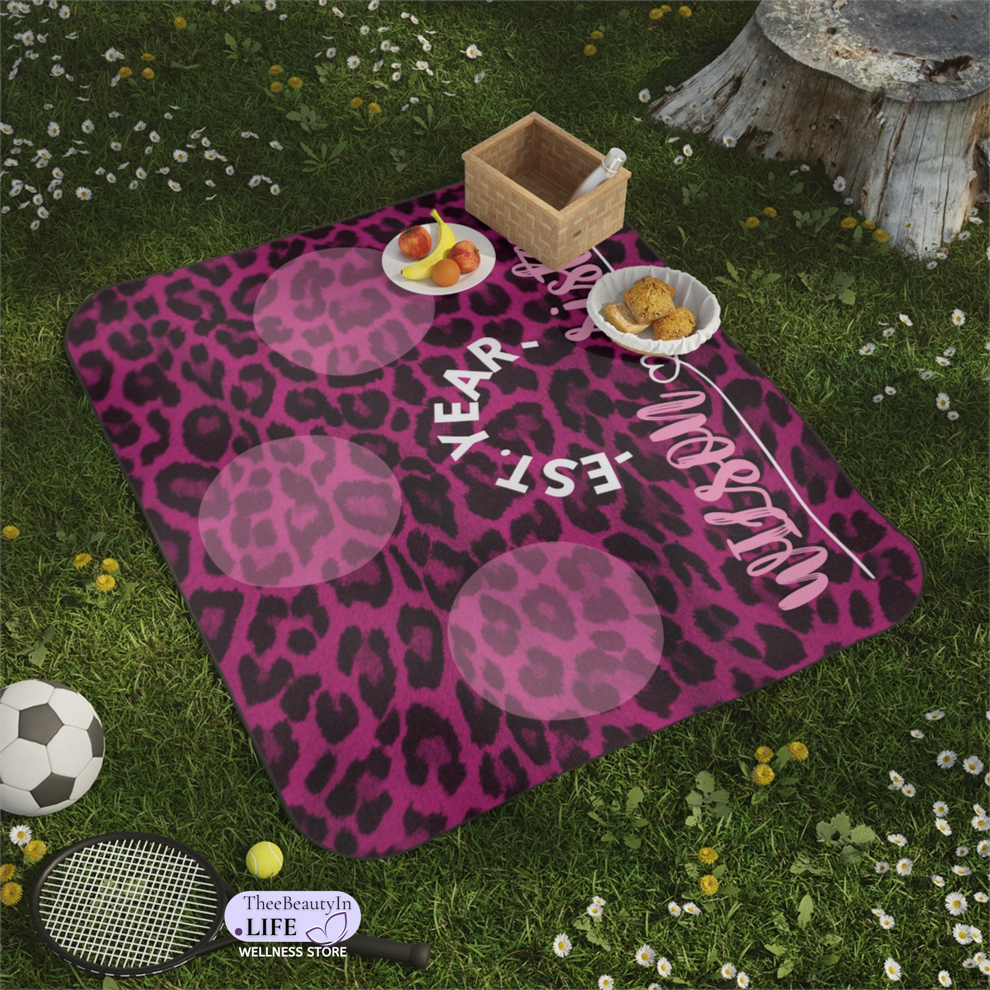 Plum Panther Print Custom Outdoor Blanket | Concert Blanket with Pink Leopard Animal Print | Waterproof Beach Blanket | Personalized Name Stadium Blanket | Portable Blanket for Sister Pictures | Sister in Law Gift Basket Ideas