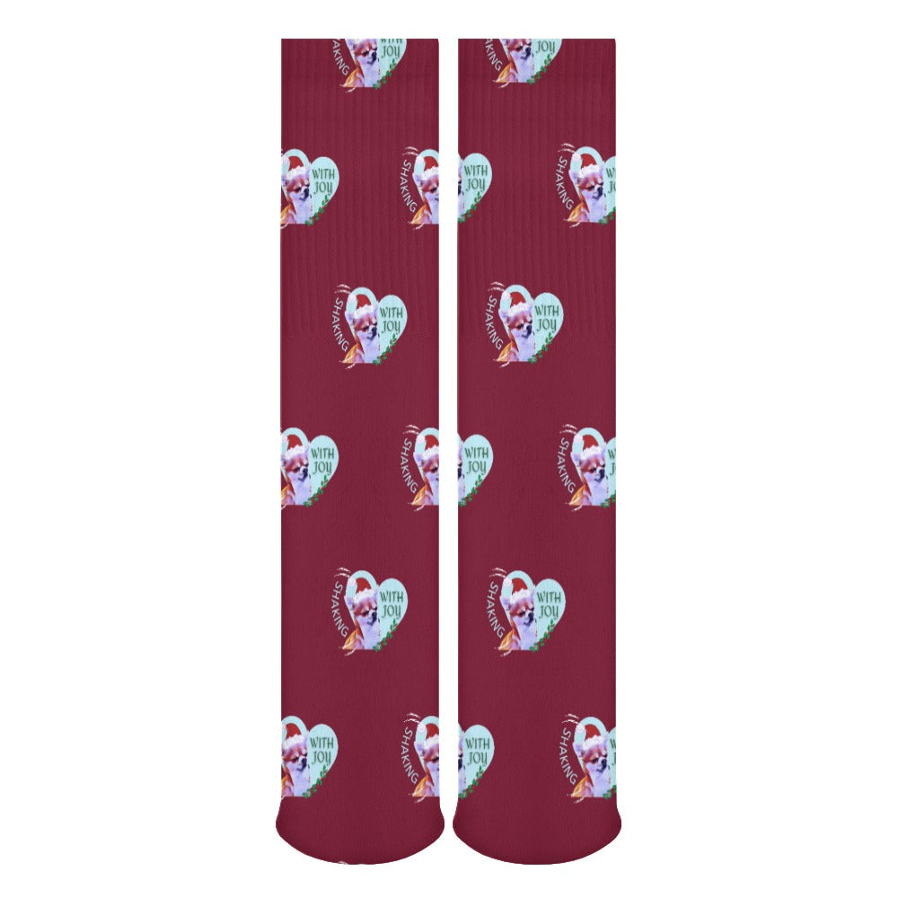 Chihuahua Holiday Crew Dress Socks | Dog Lover Stocking Stuffers | Christmas Themed Crew Socks | Christmas Socks with Puppies | Moisture Wicking Socks |