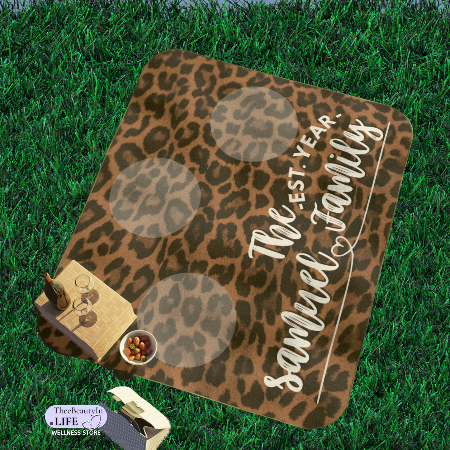 Brown Panther Print Custom Outdoor Blanket | Concert Blanket with Leopard Animal Print | Waterproof Picnic Blanket | Personalized Name Stadium Blanket | Portable Blanket for Family Photoshoots | Cute Gifts for Women