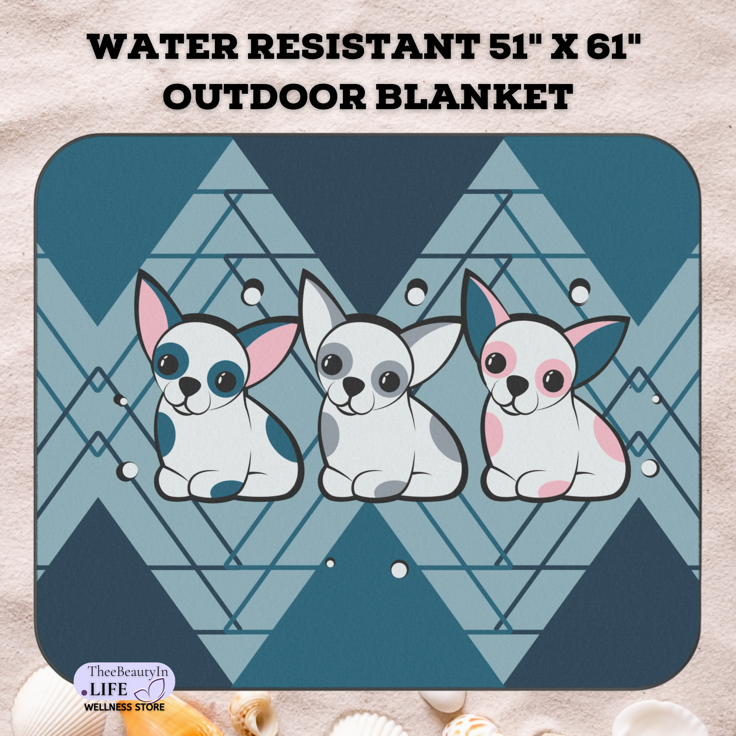 Outdoor Blanket - Chihuahua Blues | Concert Blanket with Colorful Dogs | Waterproof Picnic Blanket | Stadium Blanket for Dog Owners | Portable Blanket for Chihuahua Lovers | Cute Gifts for Women