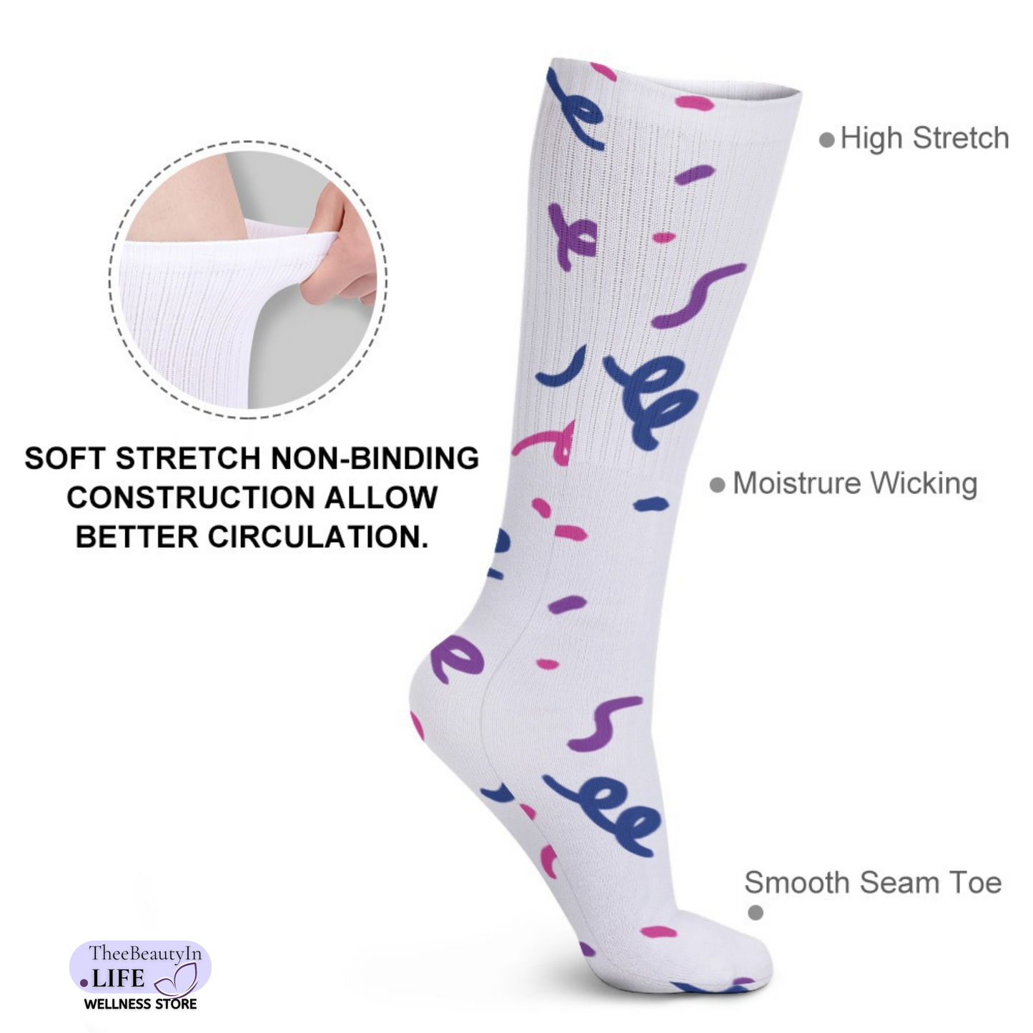 Crew Dress Socks - Pride Party | Fun Socks for Women | Colorful Socks with Confetti | Valentine's Day Gift for Girlfriend | Pride Week Socks | Black Novelty Socks for Bi Pride | LGBT Outfit Accessories