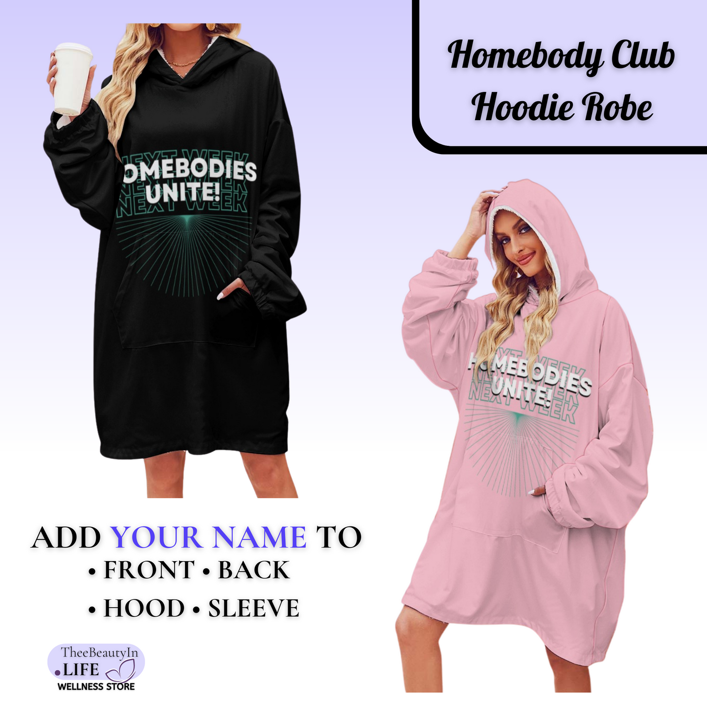 Hoodie Robe - Homebody Club | Hoodie Blanket with Sleeves and Pockets | Neon Hooded Sweatshirt for Stay at Home Mom | XL House MuMu for Women |  Cute Gifts to Work from Home | Warm Gift Idea for Procrastinators