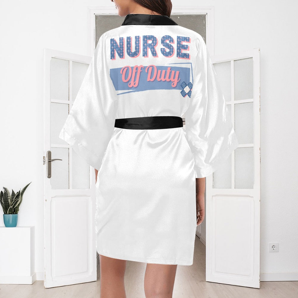 Nurse Stethoscope White Silky Satin Robe | Custom Satin Robe | Personalized Gifts | Comfortwear | Bath Robe Kimono and Slipper Sets for Women