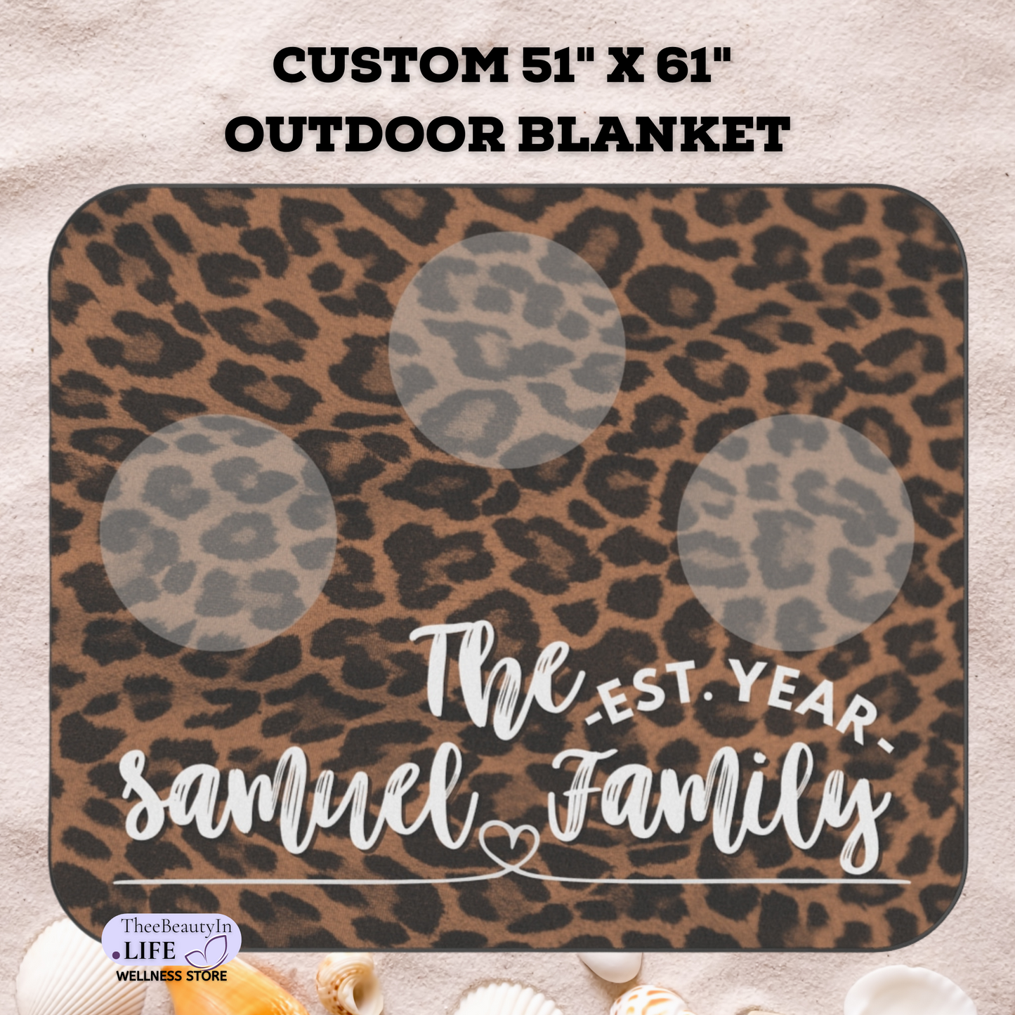 Brown Panther Print Custom Outdoor Blanket | Concert Blanket with Leopard Animal Print | Waterproof Picnic Blanket | Personalized Name Stadium Blanket | Portable Blanket for Family Photoshoots | Cute Gifts for Women