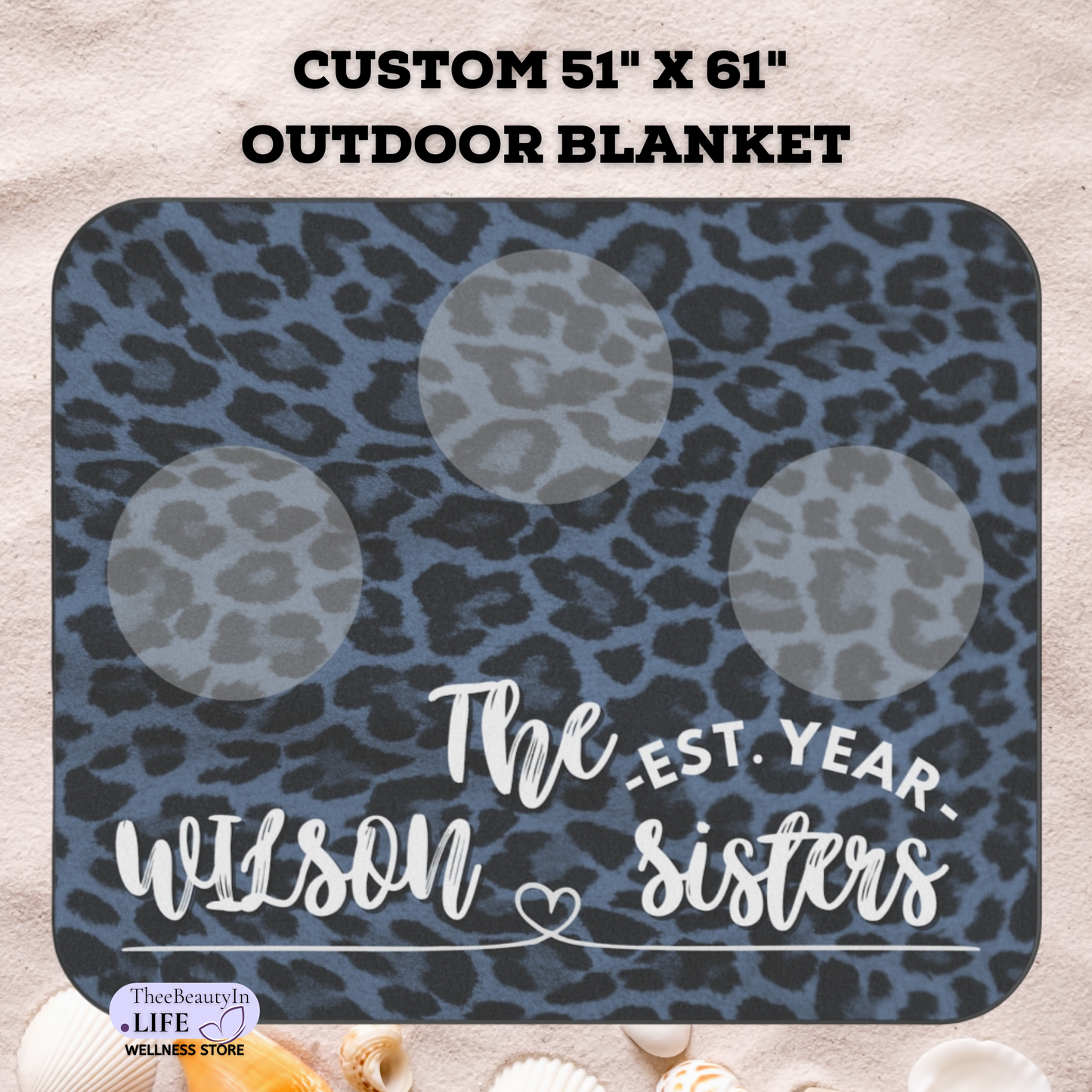 Teal Panther Print Custom Outdoor Blanket | Gift for Sisters | Stadium Blanket for Women | Personalized Beach Blanket | Water-Resistant Park Blanket | Concert Mat for Family | Customizable Gifts