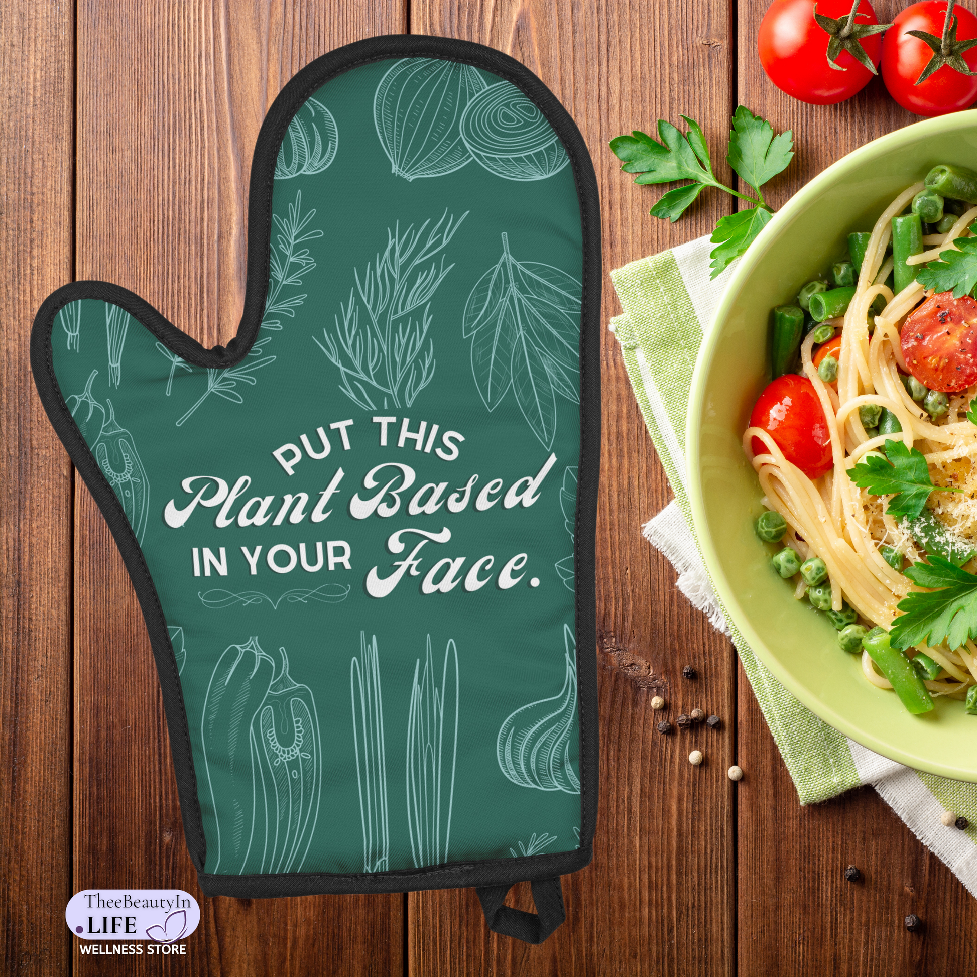 Green Vegan Themed Oven Mitt