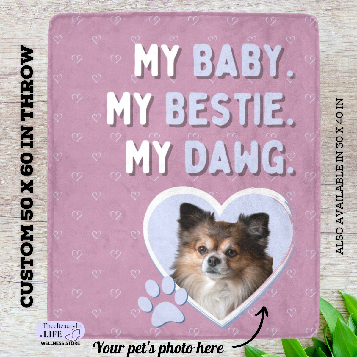 My Heart Custom Pet Photo Blanket | Gifts for Dog Moms | Dog Memorial Ideas | Gifts for Dog Lovers | Personalized Blankets for New Fur Baby | Made In USA