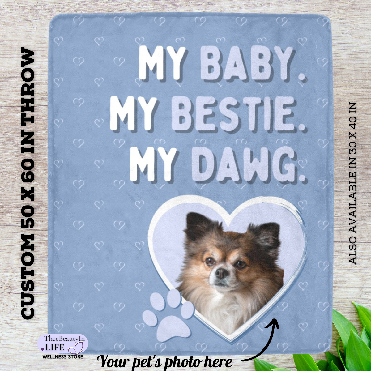 My Heart Custom Pet Photo Blanket | Gifts for Dog Moms | Dog Memorial Ideas | Gifts for Dog Lovers | Personalized Blankets for New Fur Baby | Made In USA