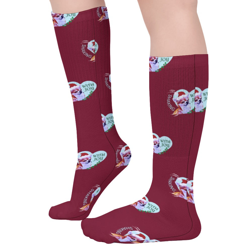 Chihuahua Holiday Crew Dress Socks | Dog Lover Stocking Stuffers | Christmas Themed Crew Socks | Christmas Socks with Puppies | Moisture Wicking Socks |