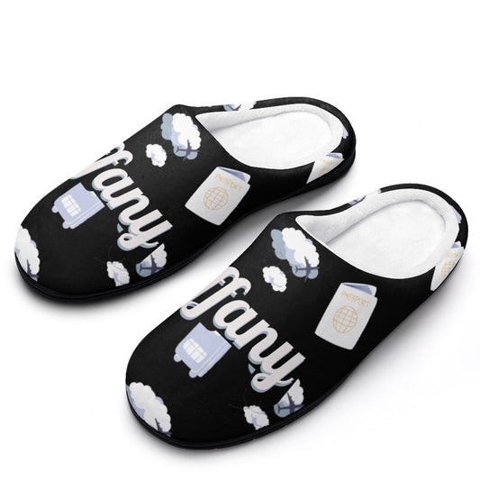 Travelers Black House Shoe Slippers | Gifts for Flight Attendants | Gifts for Pilots | Custom Slippers | Vacation Bedroom Shoes | Personalized Gift Sets