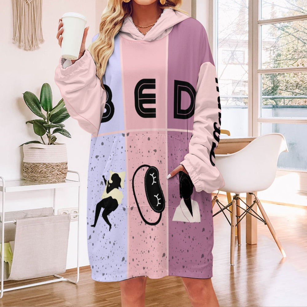 Bedtime Blush Hoodie Robe | Custom Hooded Robe | Blanket with Sleeves and Pockets | Robe and Slipper Gift Sets for Women |  Cute Personalized Gifts