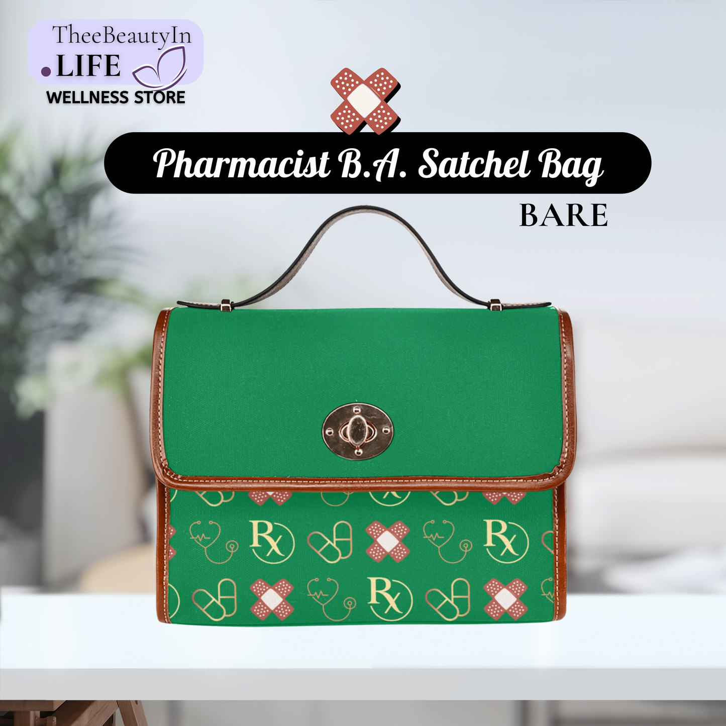 Pharmacist Bandaid Bare Flap Satchel Bag | Black Crossbody Purse for Female Doctors | Pharmacist Gift for Medical Appreciation Weeks | Gift for Medical School Graduation | Gift for New Doctors