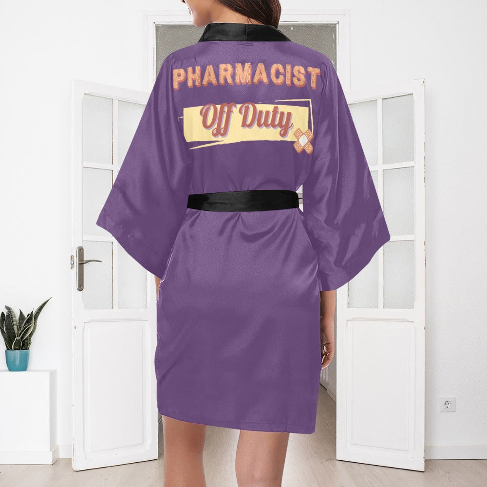 Pharmacist Day Off Purple Silky Satin Robe | Custom Satin Robe | Personalized Gifts | Comfortwear | Bath Robe Kimono and Slipper Sets for Women