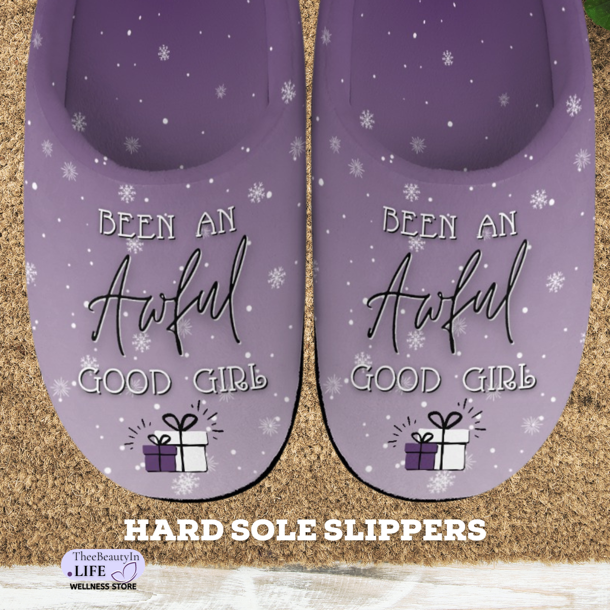 Good Girl Holiday Purple House Shoe Slippers | Cute Women's Slippers With Sole | Custom Slippers Christmas Gifts | Slippers With Name