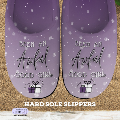 Good Girl Holiday Purple House Shoe Slippers | Cute Women's Slippers With Sole | Custom Slippers Christmas Gifts | Slippers With Name