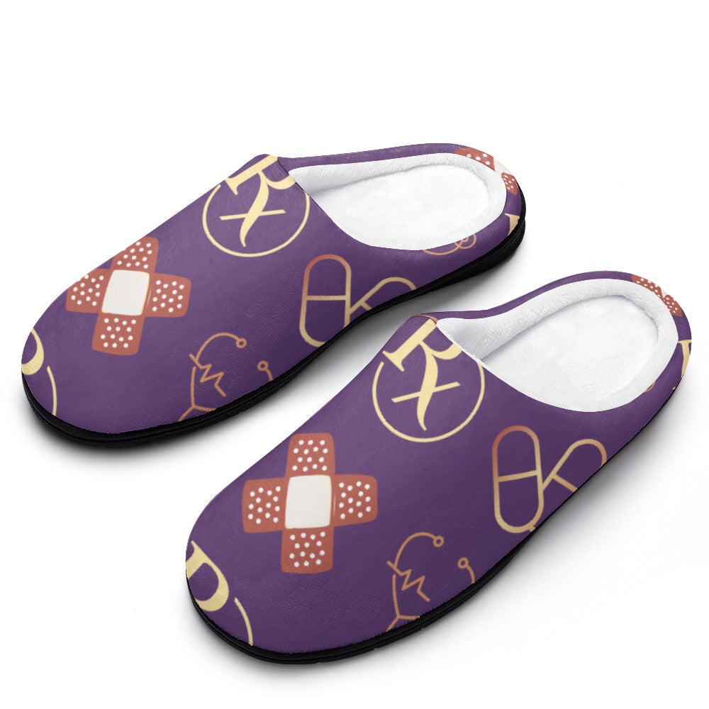 Pharmacist Bandaid Purple House Shoe Slippers | Custom | Personalized House Shoes | Healthcare Worker Bedroom Shoes | Robe and Slipper Gift Sets for Women