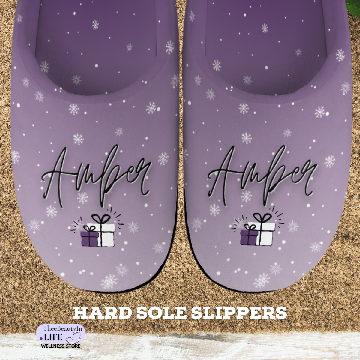 Good Girl Holiday Purple House Shoe Slippers | Cute Women's Slippers With Sole | Custom Slippers Christmas Gifts | Slippers With Name