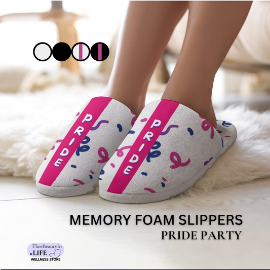 Memory Foam Slippers - Pride Party | Fun House Shoes for Women | Colorful Slippers with Confetti | Valentine's Day Gift for Girlfriend | Pride Week Indoor Shoes | Black Novelty Slippers for Bi Pride | LGBT Outfit Accessories