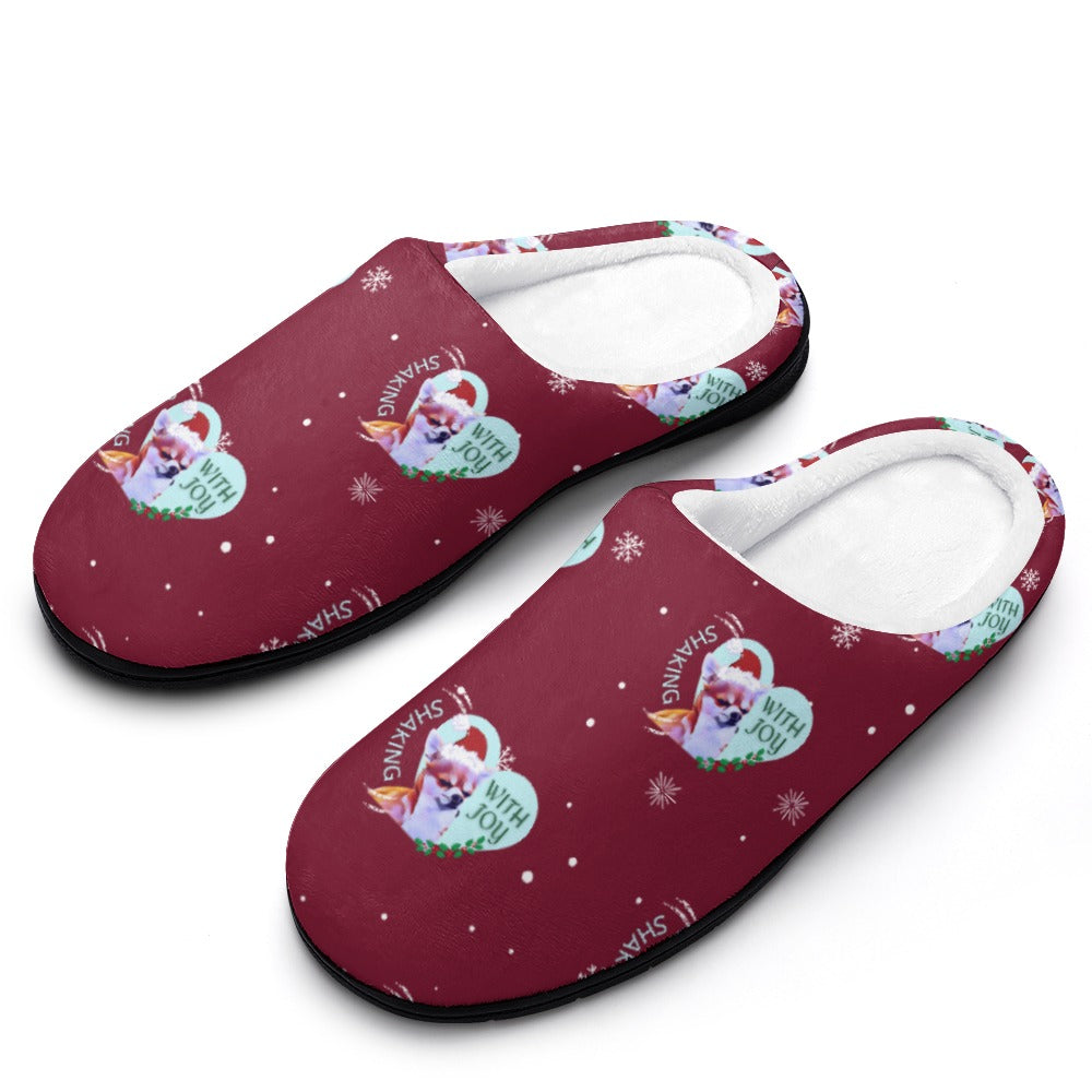 Chihuahua Holiday Burgundy House Shoe Slippers | Custom Slippers | Robe and Slipper Gift Sets for Women | Cute Slippers for Adults | House Shoes with Patterns