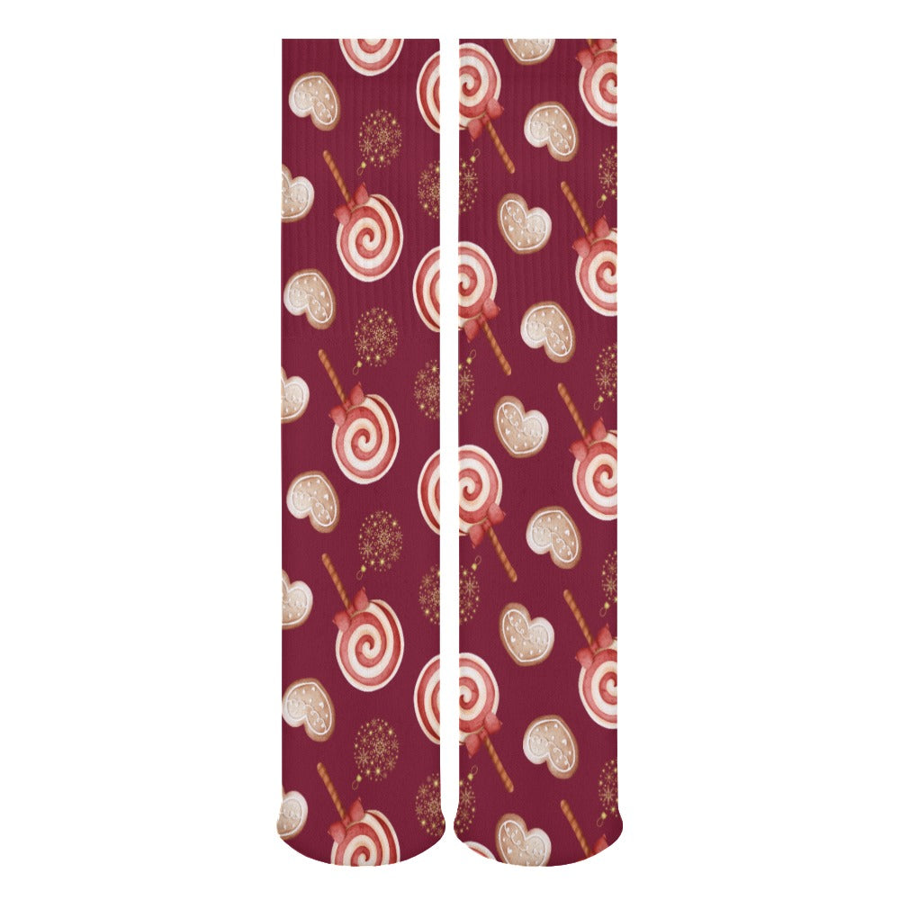 Peppermint Pop Holiday Crew Dress Socks | Christmas Themed Crew Socks | Fun Socks for Women | Gingerbread Dress Socks | Moisture Wicking Socks