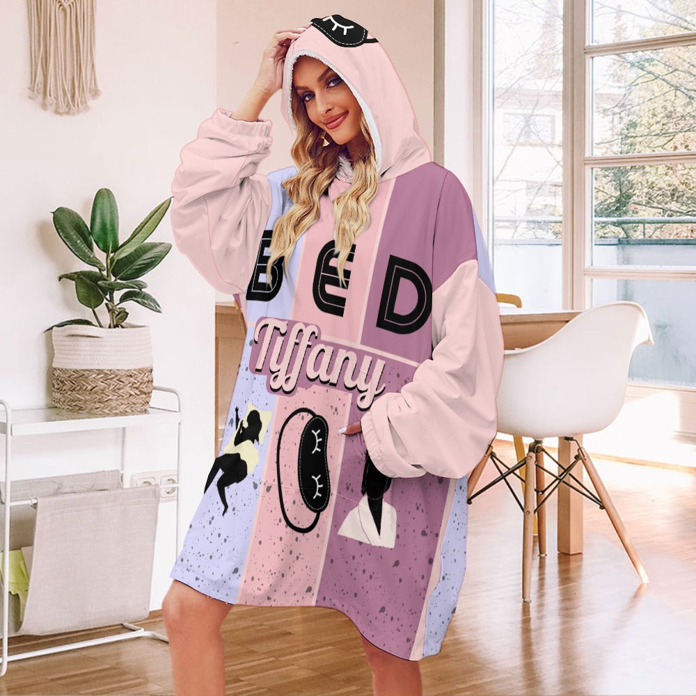 Bedtime Blush Hoodie Robe | Custom Hooded Robe | Blanket with Sleeves and Pockets | Robe and Slipper Gift Sets for Women |  Cute Personalized Gifts