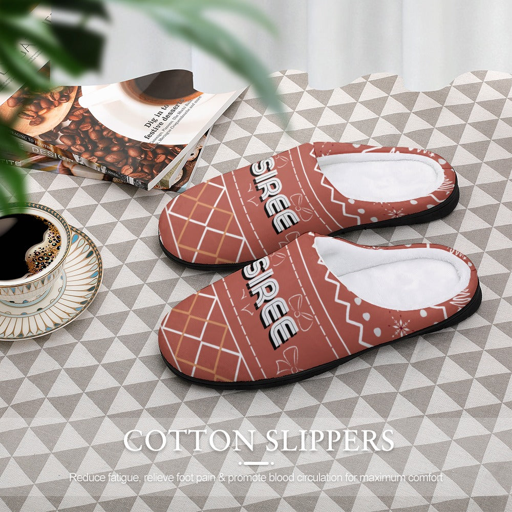 Retro Holiday Bow Pumpkin Spice House Shoe Slippers | Personalized Bedroom Shoes Christmas | Custom Slippers Winter | Cute Gifts for Her