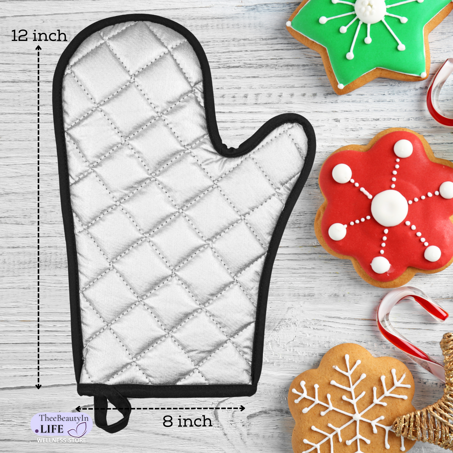 Gingerbread Cookies Cute Oven Mitt | Oven Gloves for Christmas Lovers | Pot Holders for Holiday Food Photoshoot | Gift with Gingerbread Decor | Holiday Baking Supplies and Stocking Stuffers