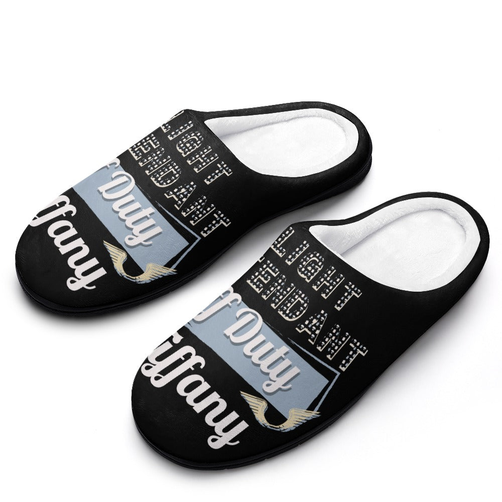 Flight Attendant Black House Shoe Slippers | Custom Slippers | Robe and Slipper Gift Sets for Women | Cute Slippers for Adults | House Shoes with Patterns