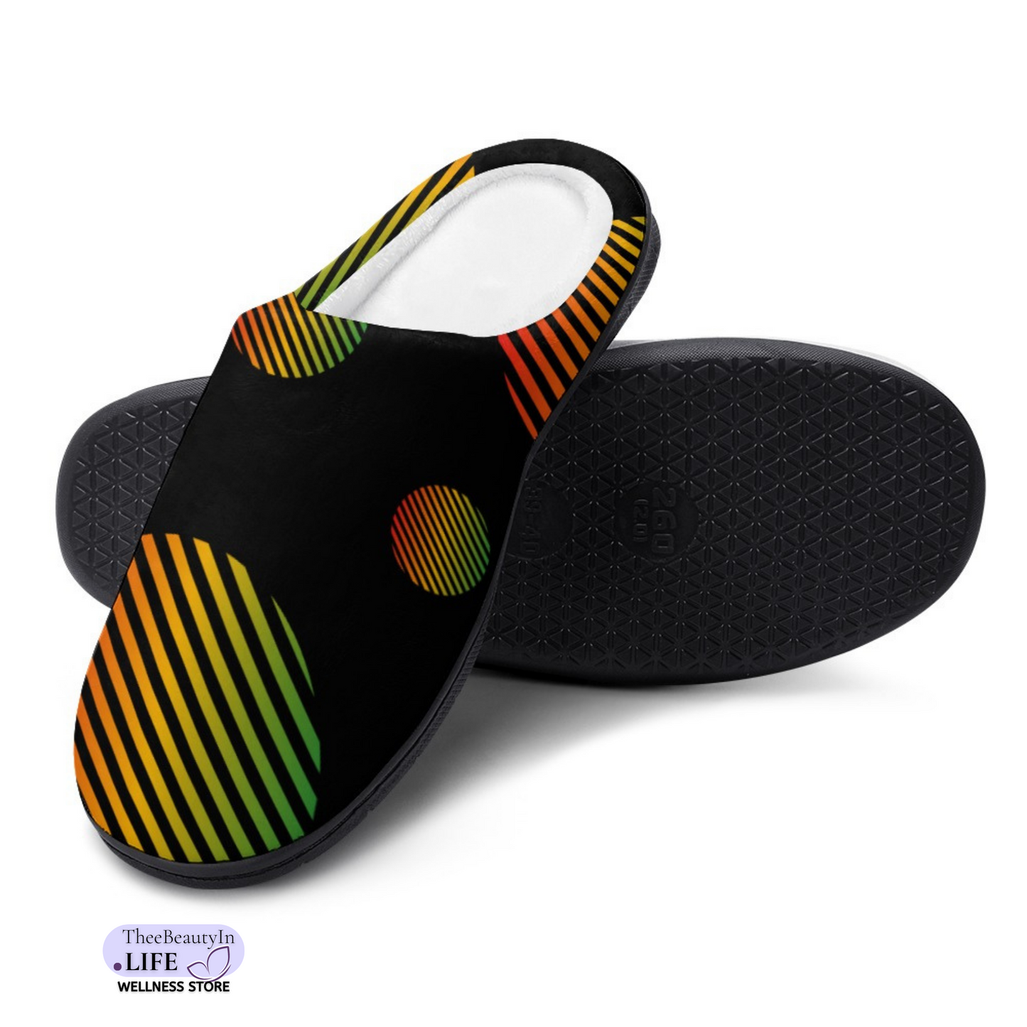 House Shoe Slippers - Circle of History | Hard Sole Indoor Slippers | Cute Black Bedroom Shoes for Women | Colorful Juneteenth Flag Themed Slippers | Red, Green, and Gold Shoes