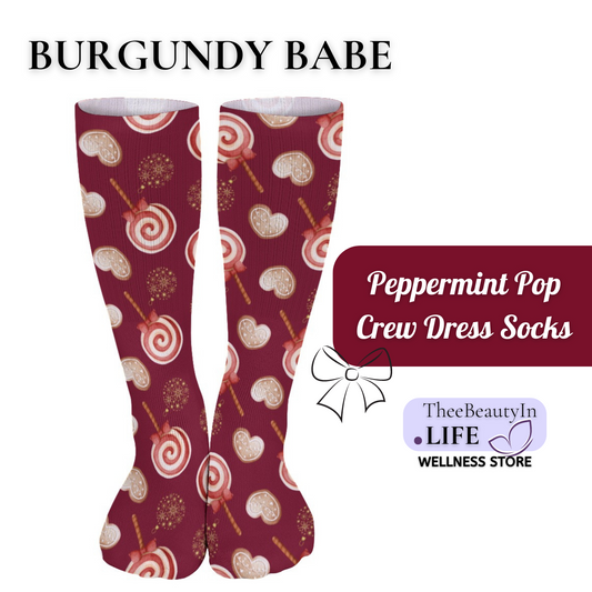 Peppermint Pop Holiday Crew Dress Socks | Christmas Themed Crew Socks | Fun Socks for Women | Gingerbread Dress Socks | Moisture Wicking Socks