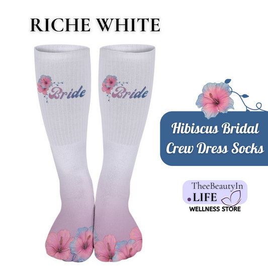 Hibiscus Bridal Crew Dress Socks | Wedding Night Crew Socks | Wedding Socks with Hibiscus Flowers | Fun Ombre Socks for Women | Colorful Socks as Bride Gift Idea | Thoughtful Gift for Bridal Shower