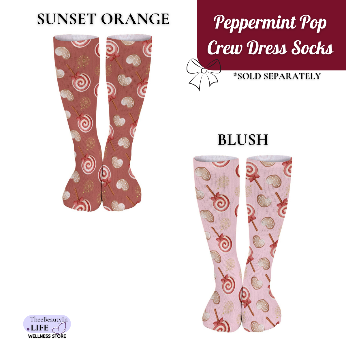 Peppermint Pop Holiday Crew Dress Socks | Christmas Themed Crew Socks | Fun Socks for Women | Gingerbread Dress Socks | Moisture Wicking Socks