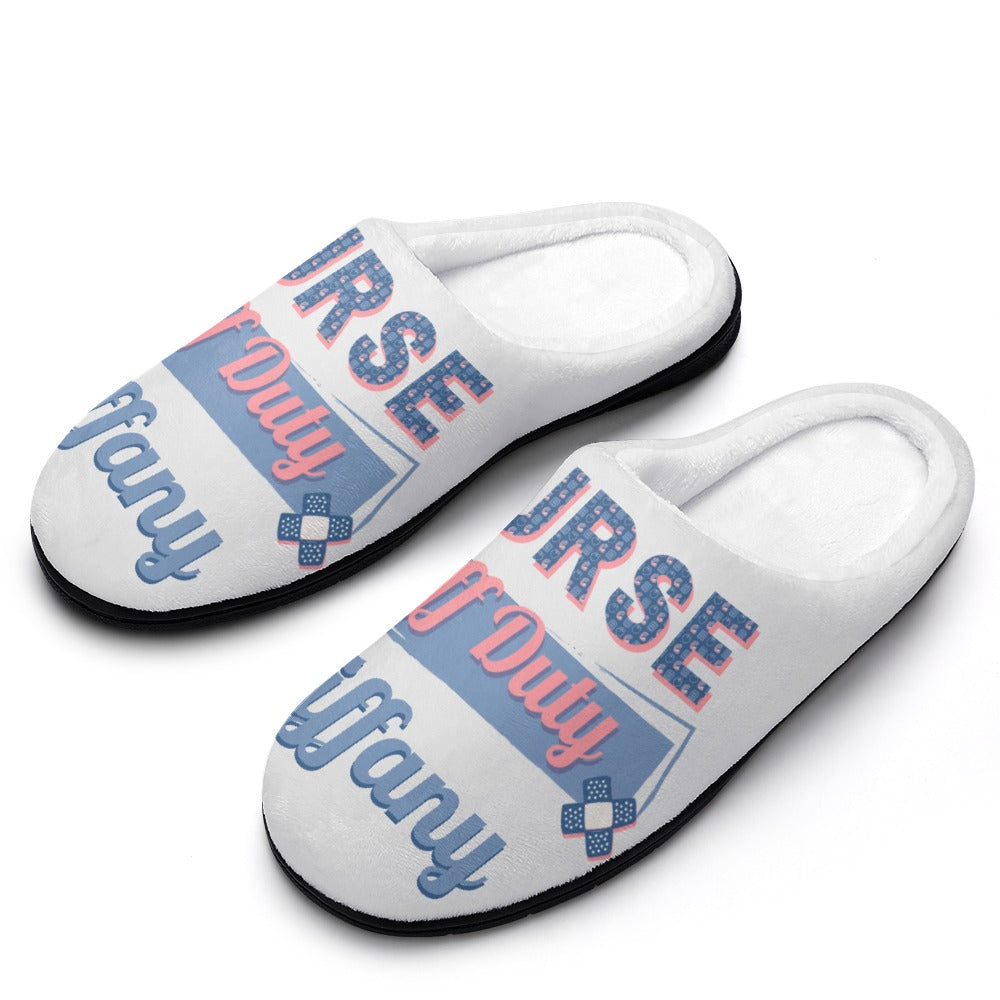 Nurse Bandaid White House Shoe Slippers | Custom | Personalized House Shoes | Healthcare Worker Bedroom Shoes | Graduation Gift Sets for Women