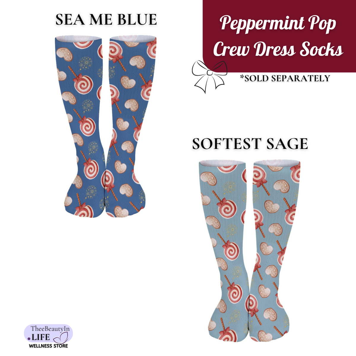 Peppermint Pop Holiday Crew Dress Socks | Christmas Themed Crew Socks | Fun Socks for Women | Gingerbread Dress Socks | Moisture Wicking Socks