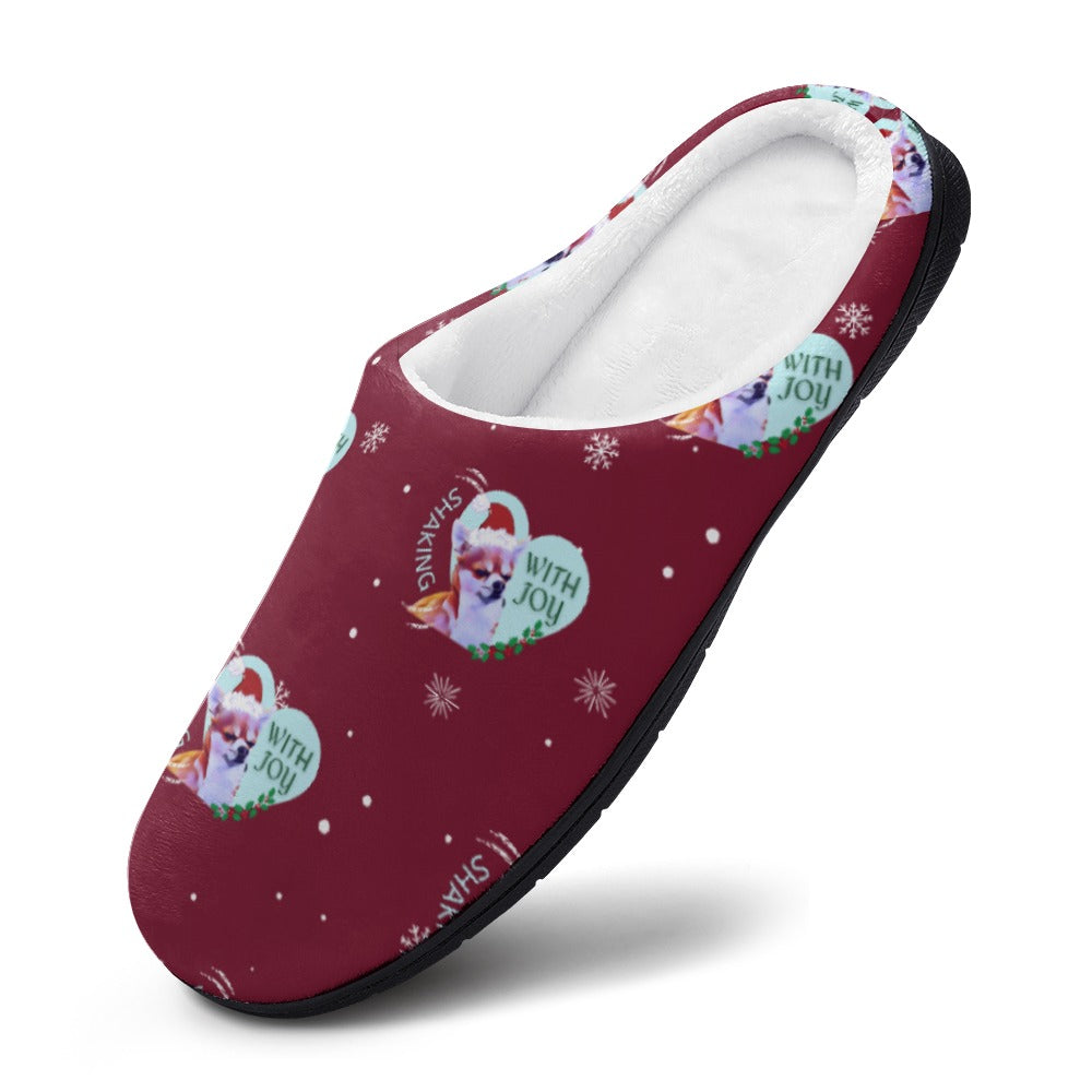 Chihuahua Holiday Burgundy House Shoe Slippers | Custom Slippers | Robe and Slipper Gift Sets for Women | Cute Slippers for Adults | House Shoes with Patterns