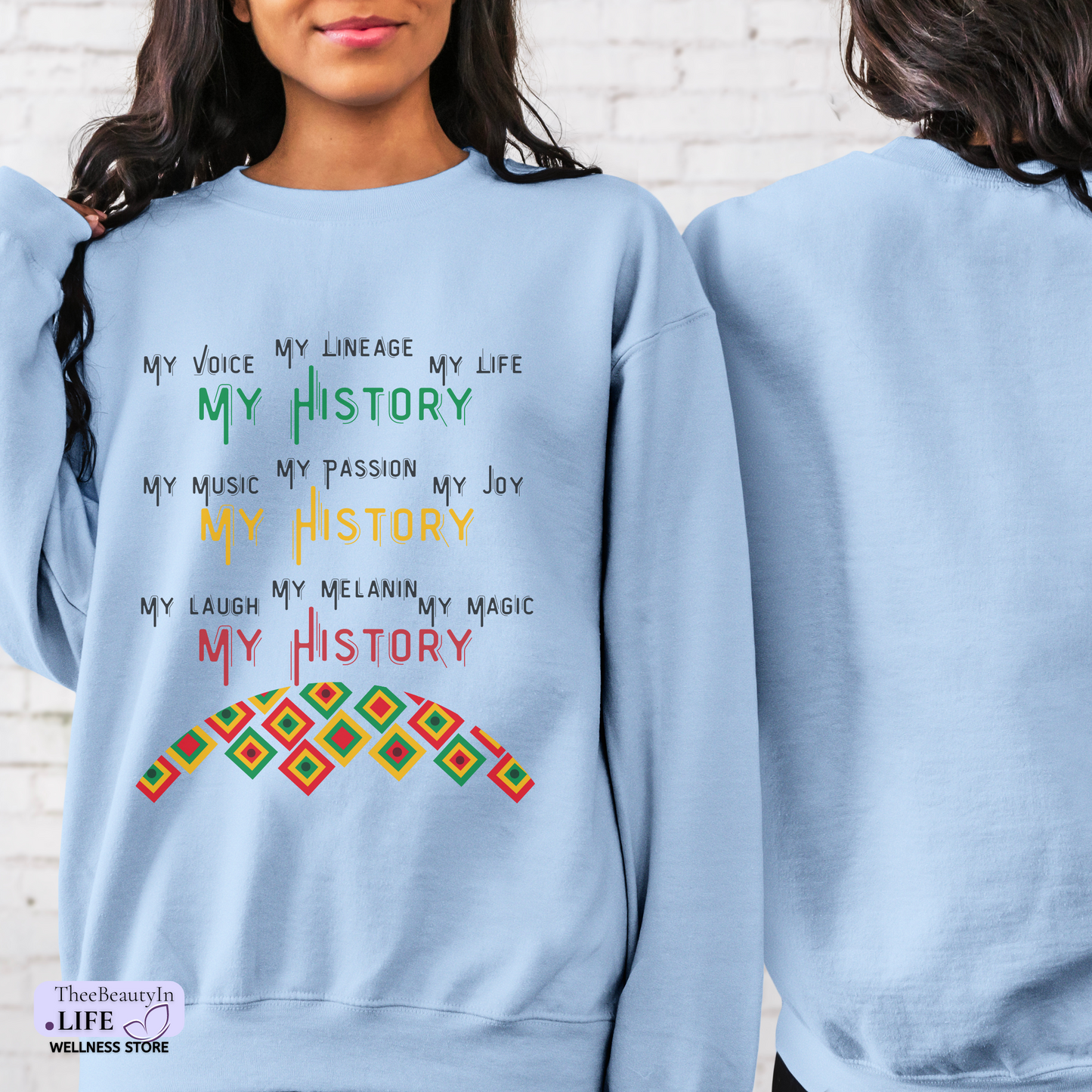 Crewneck Sweatshirt - Black History | Black Holiday Celebration Top | Shirt with Diaspora Unity Theme | Juneteenth Flag Crew Neck Sweater