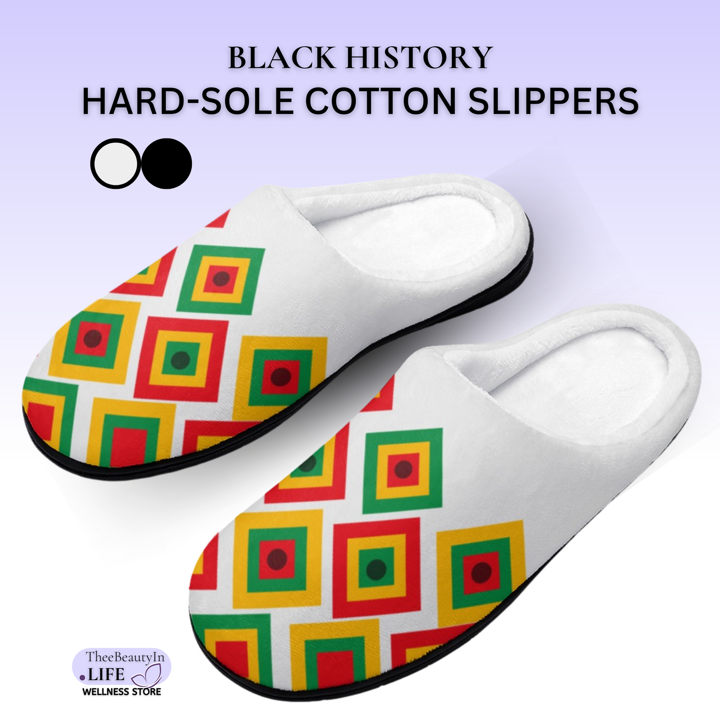 House Shoe Slippers - Black History | Hard Sole Indoor Slippers | Cute Bedroom Shoes for Women | Colorful Juneteenth Themed Slippers | Red, Green, and Gold Shoes