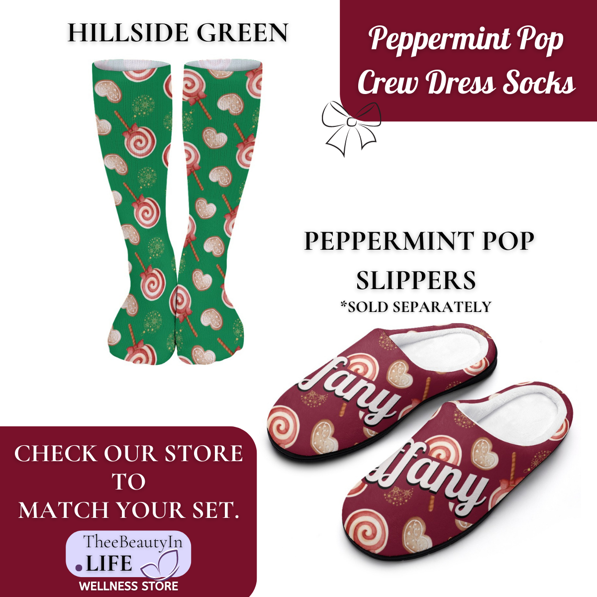 Peppermint Pop Holiday Crew Dress Socks | Christmas Themed Crew Socks | Fun Socks for Women | Gingerbread Dress Socks | Moisture Wicking Socks